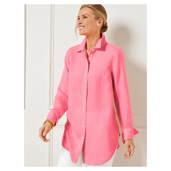 Talbots Tops - TALBOTS Boyfriend Linen Button-Down Shirt in Pink